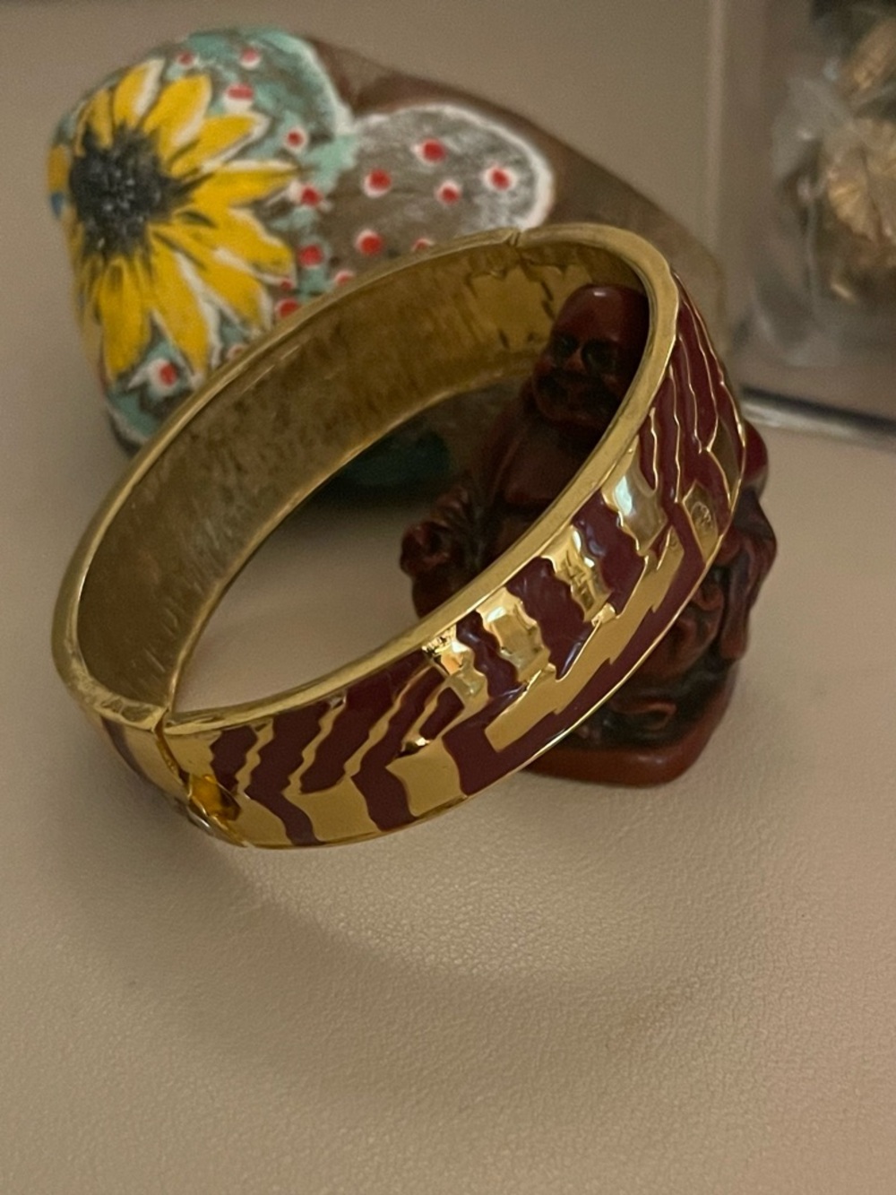 LANVIN PARIS Gold-Tone and Burgundy Enamel Bangle Bracelet - Women Jewelry